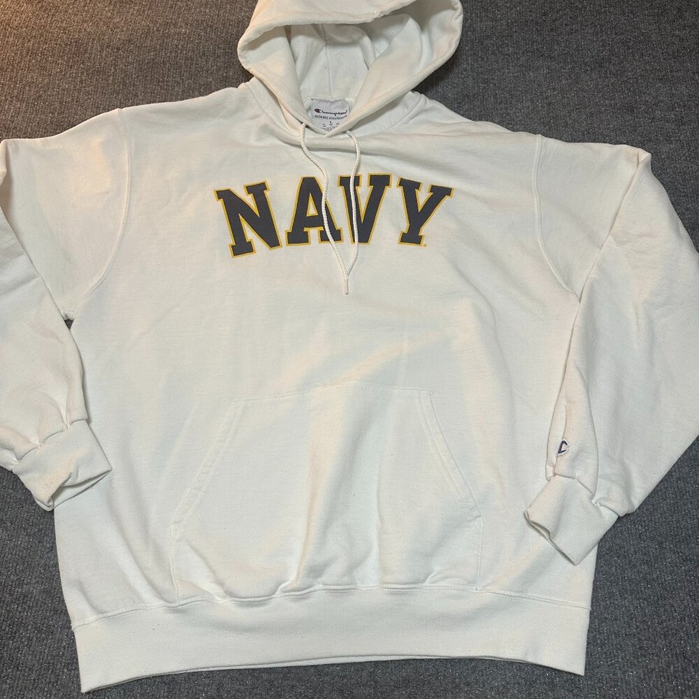 US Navy Champion White Hoodie Large Longsleeve USA NAVY